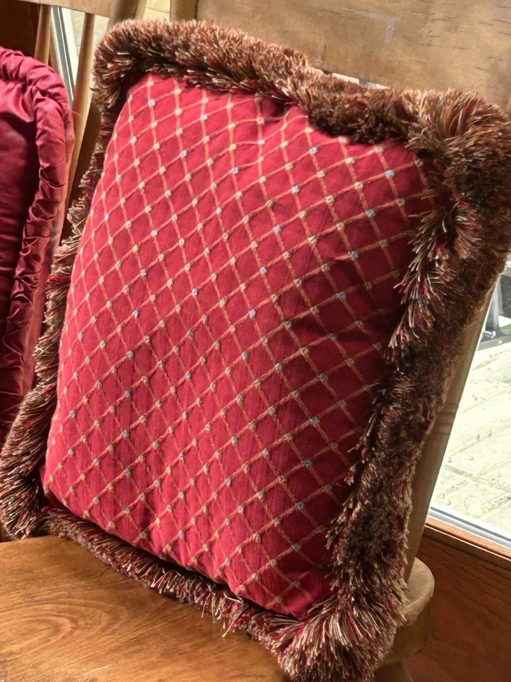 Ethan Allen Diamond Pillow Vintage Country Club Traditional Pillow Brush Fringe